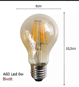 LÂMPADA LED A60 FILAMENTO VINTAGE