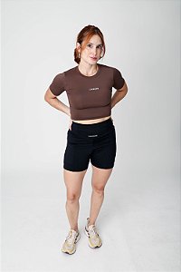 Cropped Manga Curta Race Brown