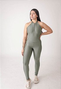 Macacão Zíper Canelado Laura Oliva
