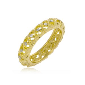 Anel Trançado com Pedras e Detalhes em Caneta de Ródio – Ouro 18K | Fulô Mandacaru