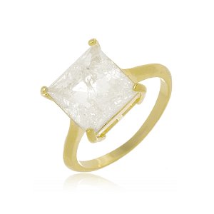 Anel com Pedra Quadrada Craquelada Banhado em Ouro 18k ou Ródio Branco