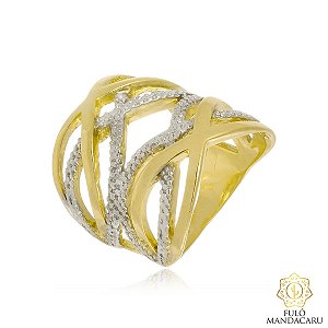 Anel Trabalhado Vazado Banhado em Ouro 18k