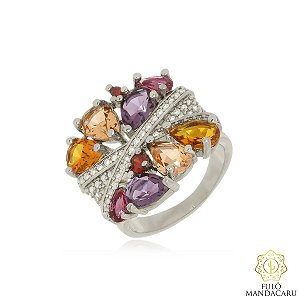 Anel com seis pedras e zircônias