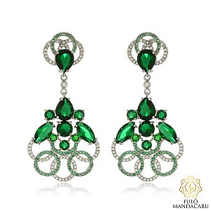 Brinco festa luxo com diversas pedras de cristais e zircônias