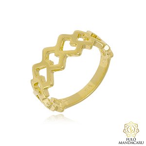 Anel Geométrico Vazado – Banhado em Ouro Branco e Ouro 18K | Fulô Mandacaru