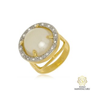 Anel de Ouro com Pérola e Zircônias – Fulô Mandacaru
