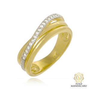Anel Torcido com Zircônias – Banhado em Ouro 18K | Fulô Mandacaru