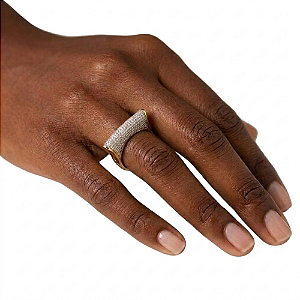 Anel Semijoia Côncavo Banho de Ouro Amarelo com Zircônias Pavê - Gilded Concave