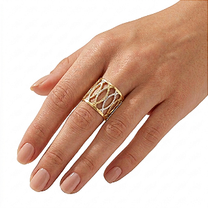 Anel Largo Vazado Bicolor Ouro 18k e Ródio Branco Aura Loop