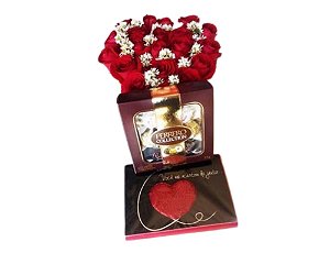Cachepot de Rosas + Ferrero Rocher  ( 8 und ) ou Chocolate Importado