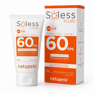 Protetor Solar Facial e Corporal FPS 60 UVA UVB Soless Fluid Natupele 50g Oil Free Toque Seco Resistente à Água