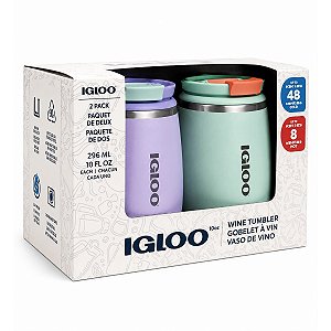 Conjunto 2 Copos Térmicos Igloo Wine Aço Inox Parede Dupla com Tampa para Bebidas Quentes e Frias