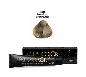 Coloração em Creme Permanente Louro Claro Bege Dourado 8.31 Felps Color Professional 60g