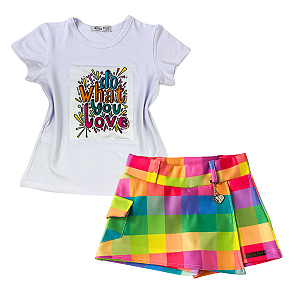 Conjunto Infantil Juvenil Feminino Short Saia Colors