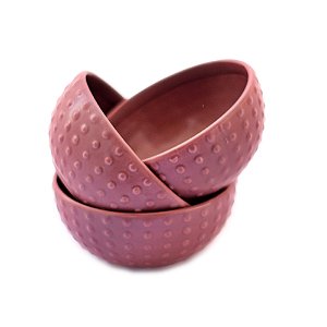 Conjunto com 3 Tigelas de Cerâmica Rosa Texturizadas