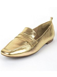 Mocassim Loafer Adriana Couro Confortavel Casual Dourado Dali Shoes