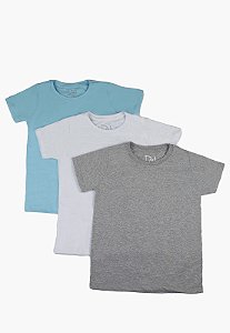 Kit Camiseta Infantil Menino Básico - 3 pçs Azul Claro