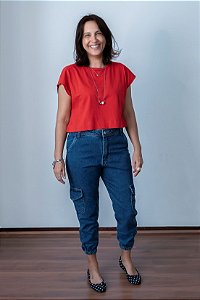 Calça Michelle Jogging Feminina com Bolso Cargo Cintura Alta Dali Jeans