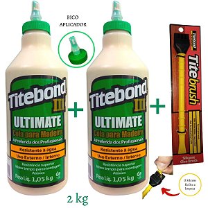 COLA PARA MADEIRA TITEBOND III ULTIMATE 1 KG C/2 + 1 PINCEL TITEBRUSH APLICADO DE SILICONE