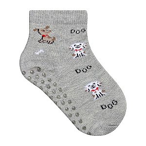 Meia Bebê Comfort Socks Antiderrapante Cachorrinho Cinza