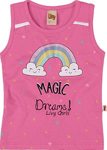 Camiseta Regata Infantil Menina Arco Íris Bailarina Magic Rosa