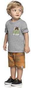 Conjunto Infantil Menino Camiseta Bermuda Palms Summer Barquinhos Cinza