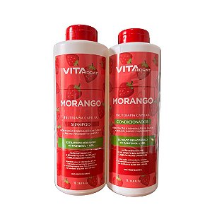 Kit Para Cabelos Secos e Rebeldes e Reparação de Danos Morango VitaHidrat 1L