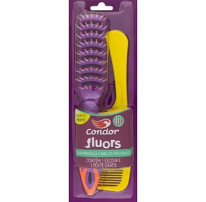 Escova Condor Fluors Desembaraça Cabelo Molhado Escova Pente Fluorescente Cores Sortidas