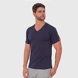 Camiseta Slim Basic Gola V Marinho
