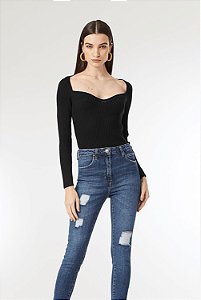 BLUSA MANGA LONGA DECOTE CORAÇÃO
