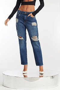CALÇA BOYFRIEND JEANS ESCURA ALL IS LOVE