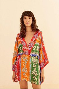 VESTIDO CURTO LISTRA RENDEIRA FARM
