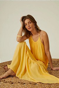 VESTIDO BABADO FRANZIDO AMARELO SUAVE-MARIA FILÓ