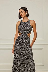 VESTIDO MIDI POIS SIGNO PRETO ANIMALE