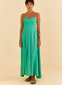 VESTIDO CORAÇÃO PREGAS VERDE CARDO FARM