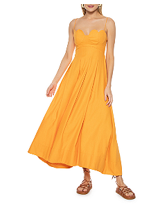 VESTIDO CORAÇÃO PREGAS LARANJA FARM