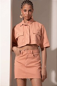 Saia Sarja Botão Encapado Rosa Queimado