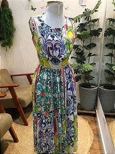 VESTIDO MIDI FLORIDO BORDADO INDIANO