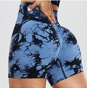 Short Hupana Sem Costura Levanta Bumbum Tie Dye Academia Azul