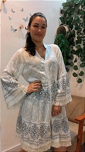 VESTIDO CURTO INDIANO BORDADO COM BOTÕES