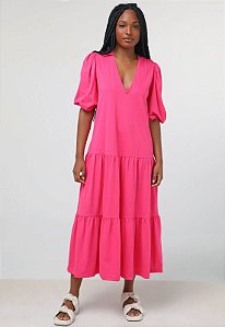Vestido Midi Mangas Rosa- Forum