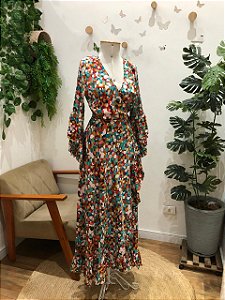 Vestido Longo Transpassado Abstrato