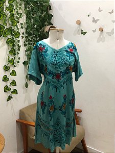 Vestido Manga Curta Bordado- palak