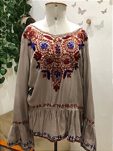Bata Indiana Decote Bordado- Palak
