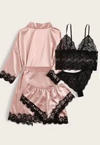 Conjunto De Pijama Feminino De Cetim 4pcs