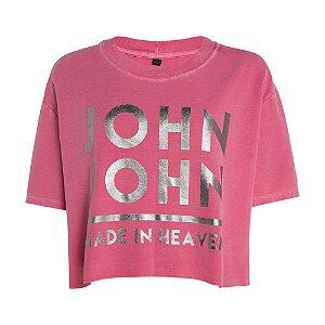 Camiseta Cropped John John Reta Line Rosa