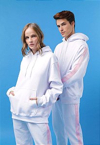 Blusa de Moletom Flanelada Fechada BAW Classy Stripes Branca