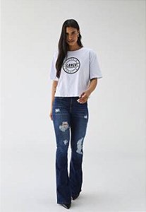 Calça Jeans Lança Perfume Flare Atena Destroyed Azul