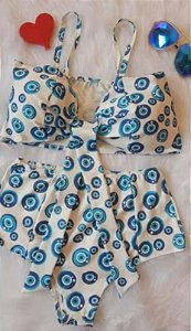 Biquiní cintura alta olho grego