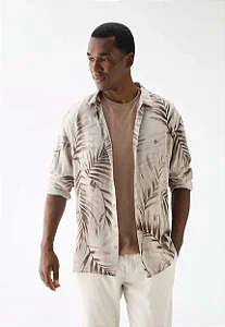 Camisa Dudalina Reta Folhagem Bege
